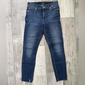 Lucky Brand Bridgette Mid Rise Skinny Jeans Raw Hem Blue Denim 0/25 Ankle